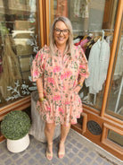 Peachy Floral Print Dress-Final Sale Online Only-Dresses-entro-The Silo Boutique, Women's Fashion Boutique Located in Warren and Grand Forks North Dakota