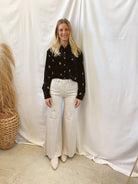 Black Embroidery Button Down Top-Final Sale-Long Sleeve Tops-mystree-The Silo Boutique, Women's Fashion Boutique Located in Warren and Grand Forks North Dakota