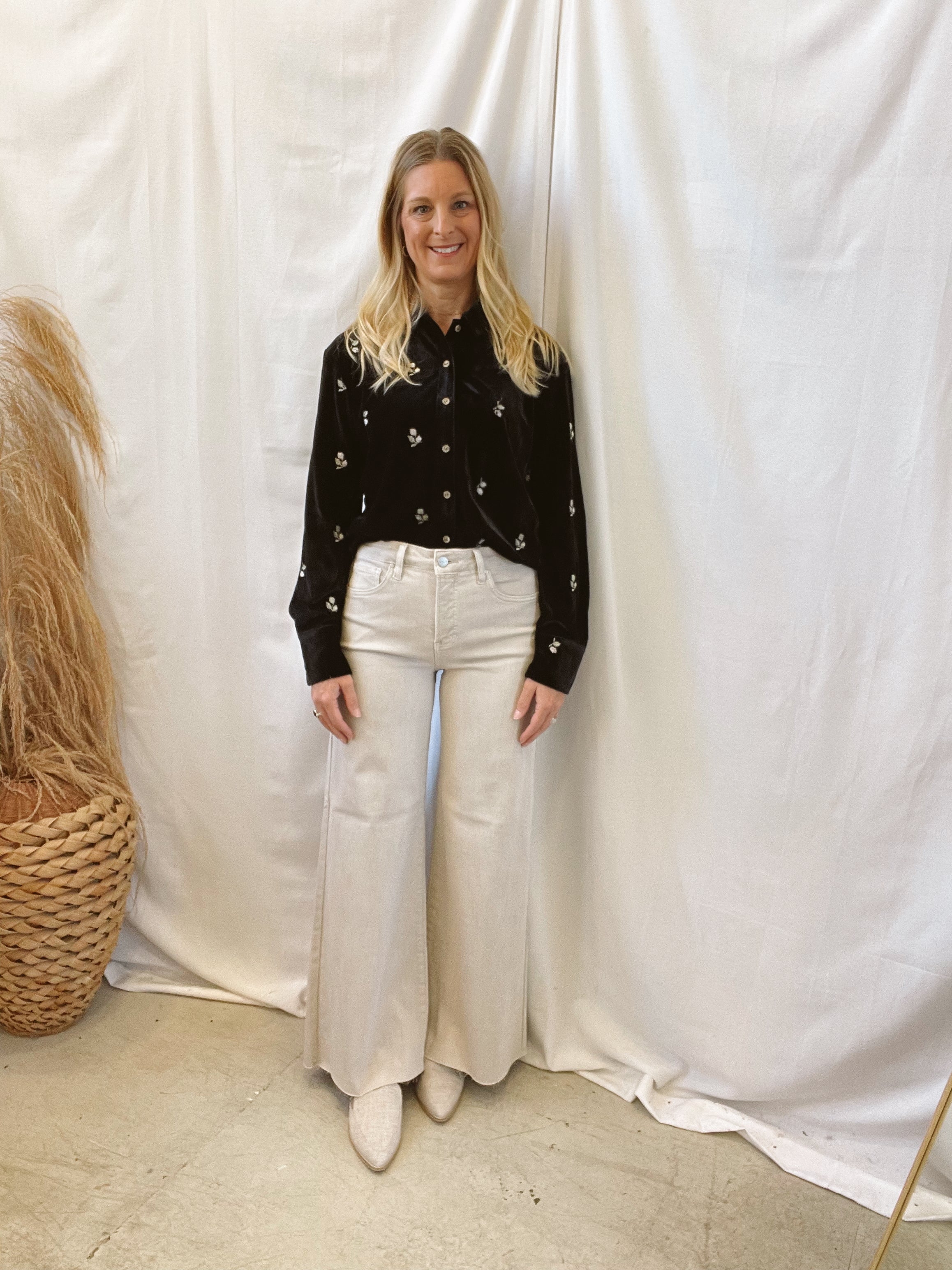 Black Embroidery Button Down Top-Final Sale-Long Sleeve Tops-mystree-The Silo Boutique, Women's Fashion Boutique Located in Warren and Grand Forks North Dakota