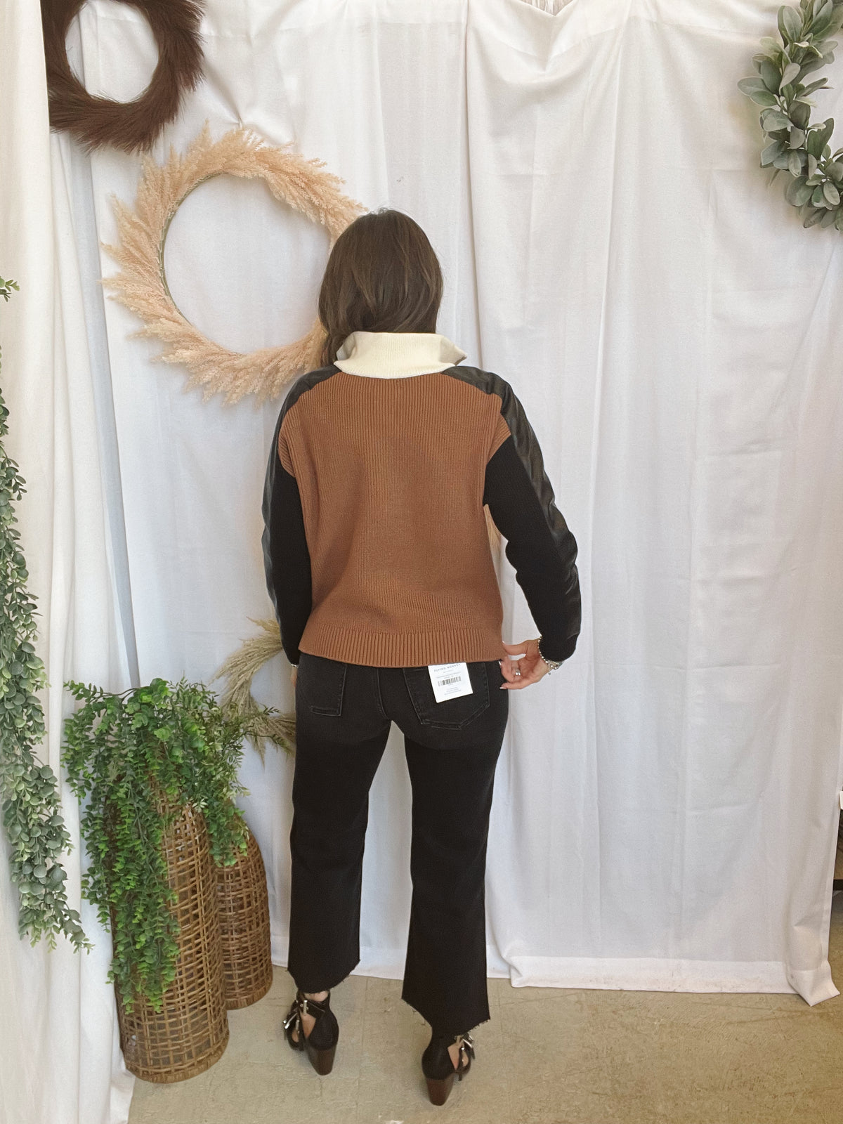Elan Camel Color Block Sweater-Sweaters-elan-The Silo Boutique, Women's Fashion Boutique Located in Warren and Grand Forks North Dakota
