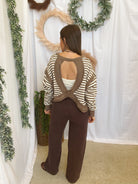 Talia Open Back Sweatshirt-Mocha-sweashirts-hyfve-The Silo Boutique, Women's Fashion Boutique Located in Warren and Grand Forks North Dakota