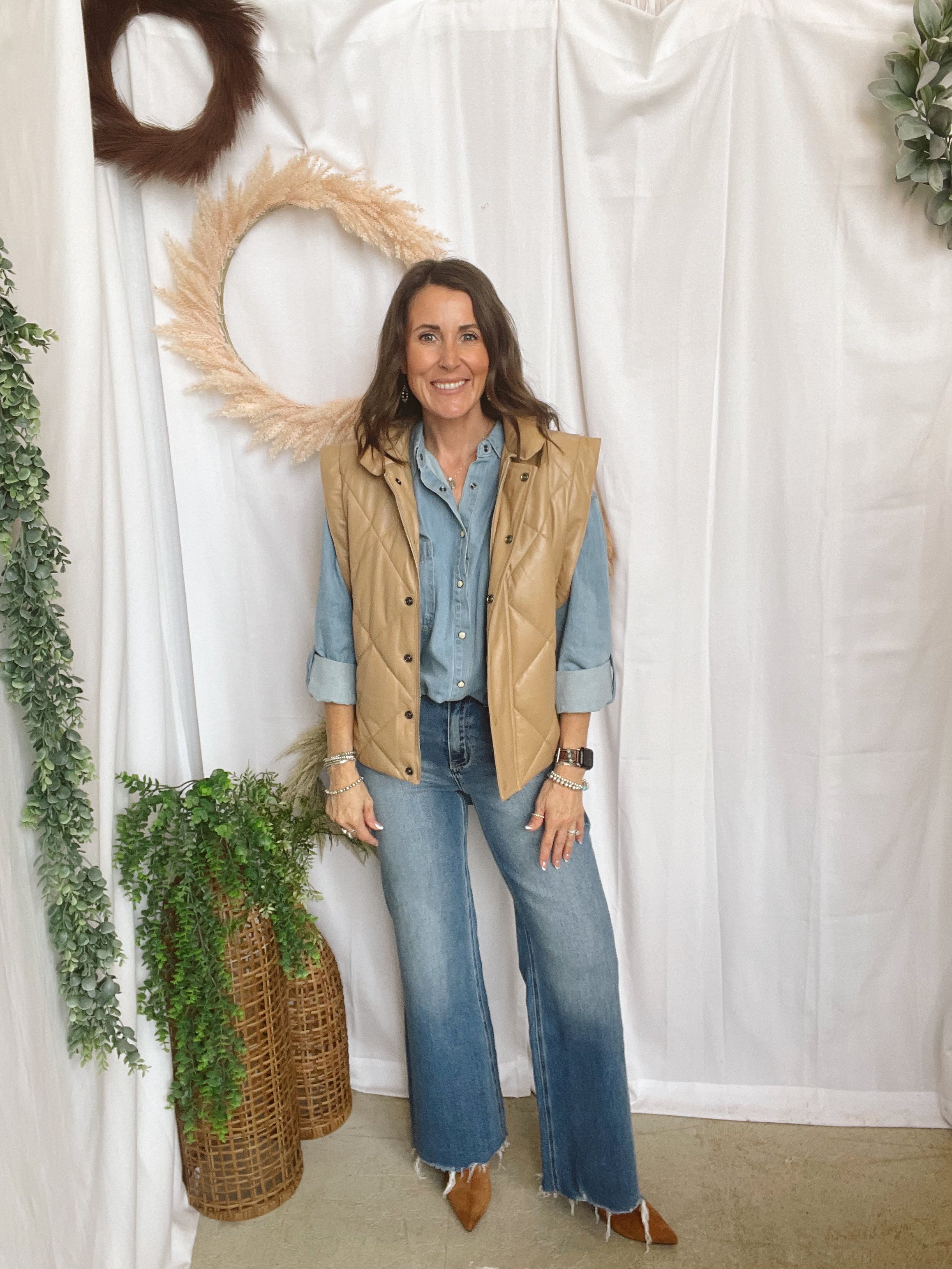 Elan Quilted Vest-Tan-Coats & Jackets-elan-The Silo Boutique, Women's Fashion Boutique Located in Warren and Grand Forks North Dakota