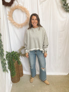 Lisa Cable Knit Sleeve Sweatshirt-Grey-Cardigans-lelis-The Silo Boutique, Women's Fashion Boutique Located in Warren and Grand Forks North Dakota