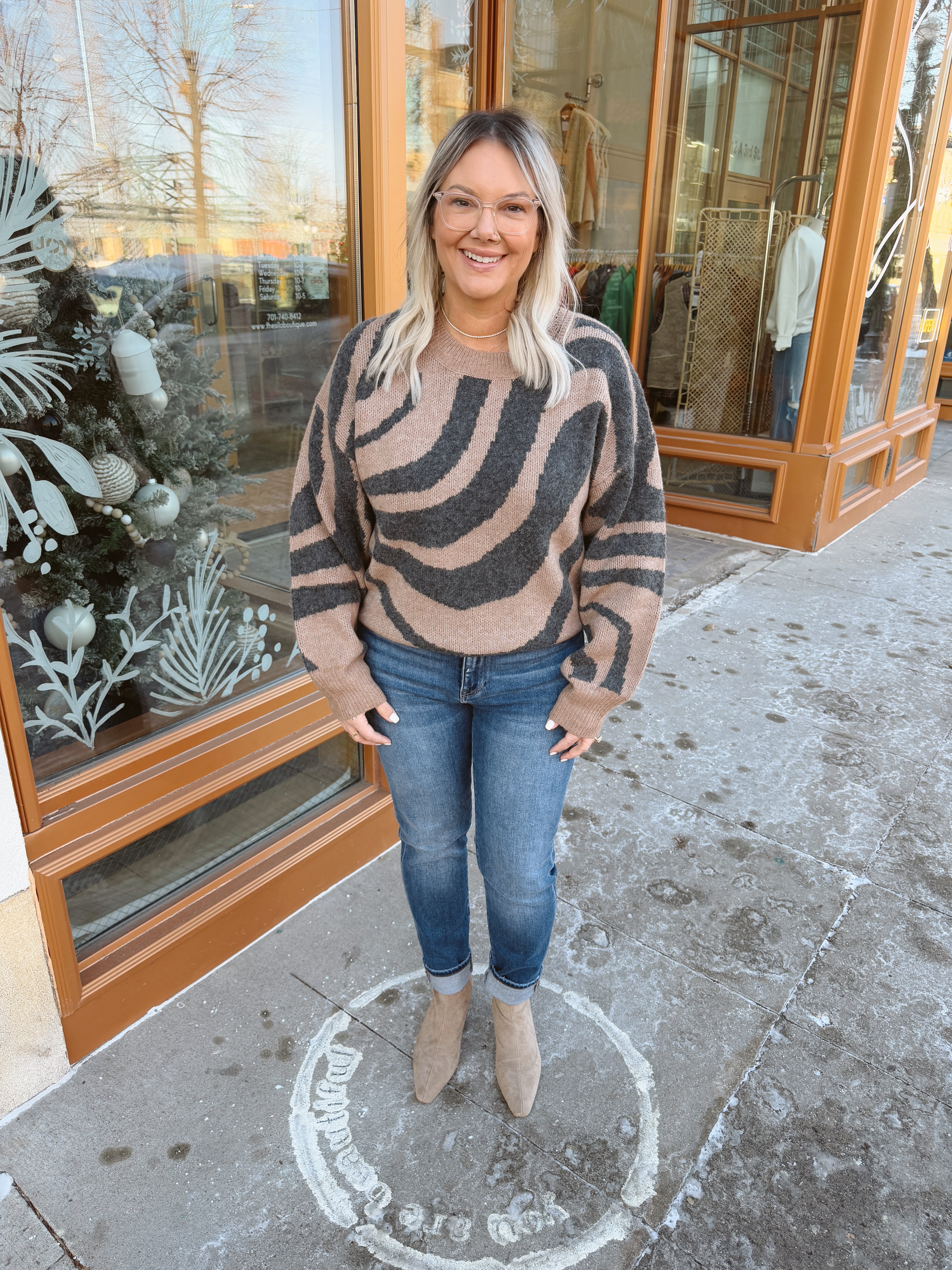 Mocha Zebra Sweater-Sweaters-blu pepper-The Silo Boutique, Women's Fashion Boutique Located in Warren and Grand Forks North Dakota