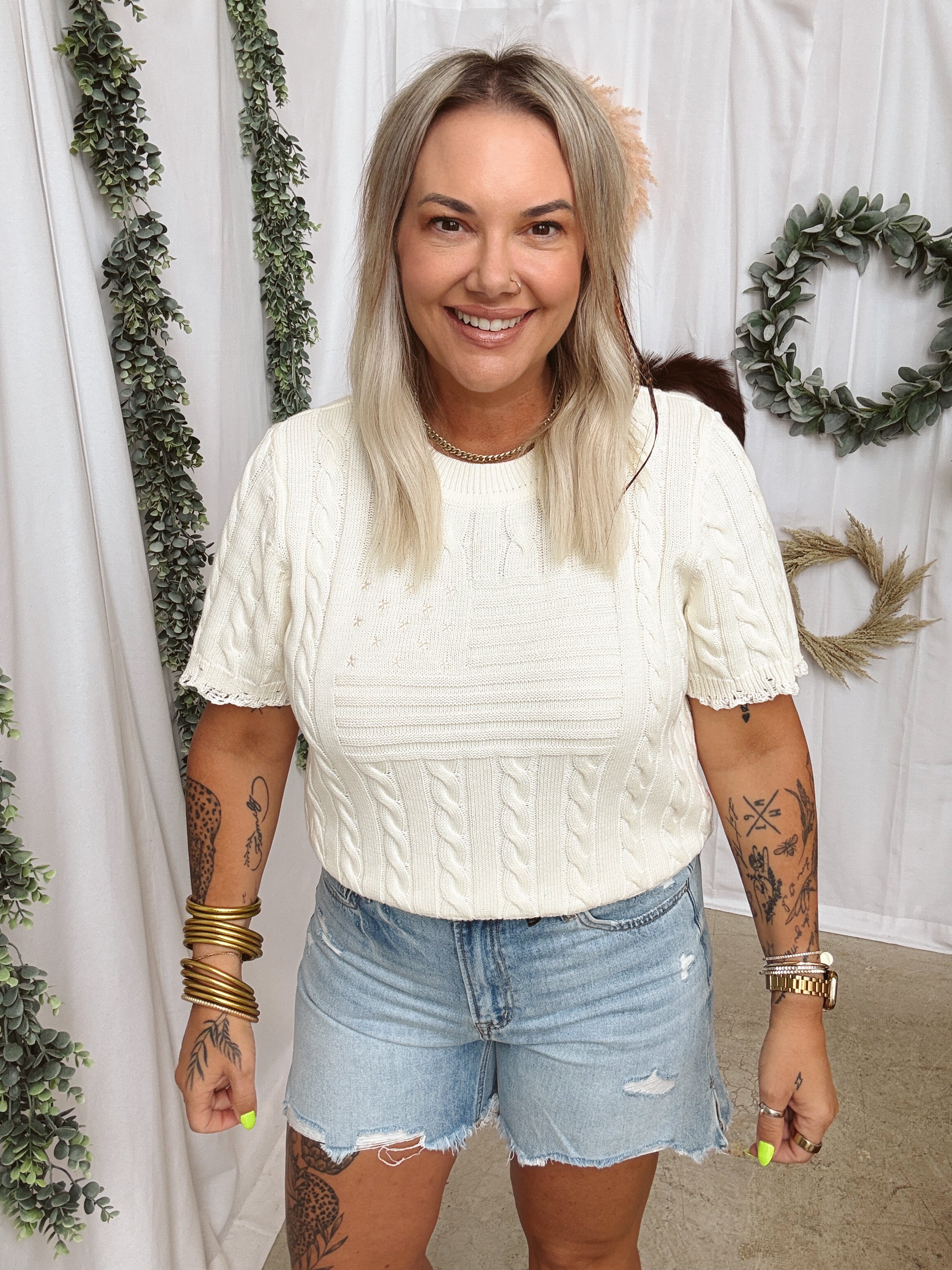 Ecru Crewneck Cable Sweater-Sweaters-hem and thread-The Silo Boutique, Women's Fashion Boutique Located in Warren and Grand Forks North Dakota