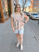 Floral Button Down Short Sleeve Blouse-Final Sale Online Only-Short Sleeve Tops-ENTRO-The Silo Boutique, Women's Fashion Boutique Located in Warren and Grand Forks North Dakota