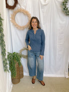 Clara Henley Top-Navy-Long Sleeve Tops-hyfve-The Silo Boutique, Women's Fashion Boutique Located in Warren and Grand Forks North Dakota