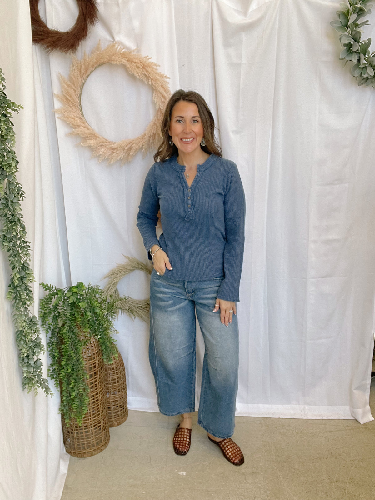 Clara Henley Top-Navy-Long Sleeve Tops-hyfve-The Silo Boutique, Women's Fashion Boutique Located in Warren and Grand Forks North Dakota