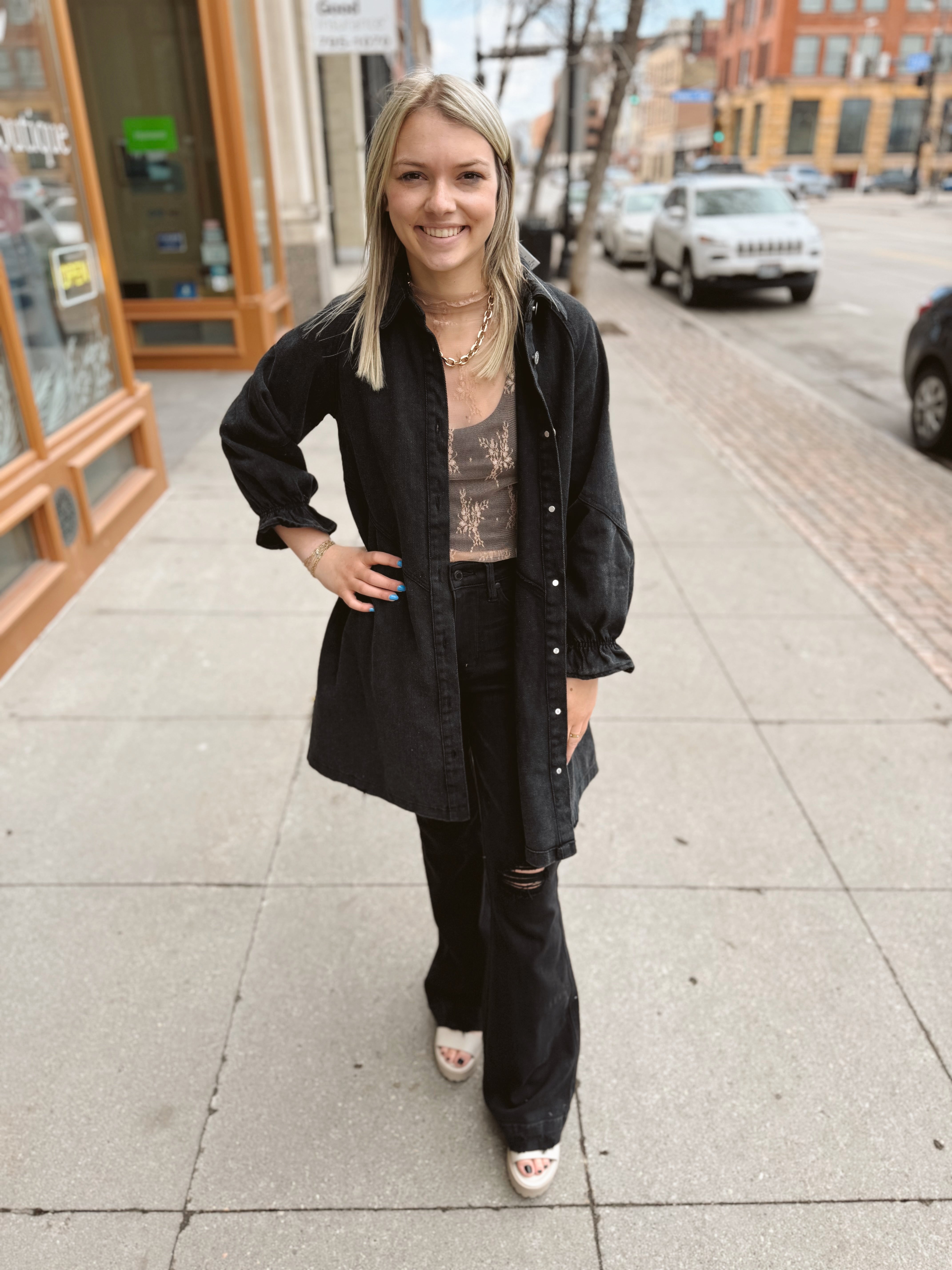 Black Washed Denim Shirt Dress-Final Sale Online Only-Dresses-blue B-The Silo Boutique, Women's Fashion Boutique Located in Warren and Grand Forks North Dakota