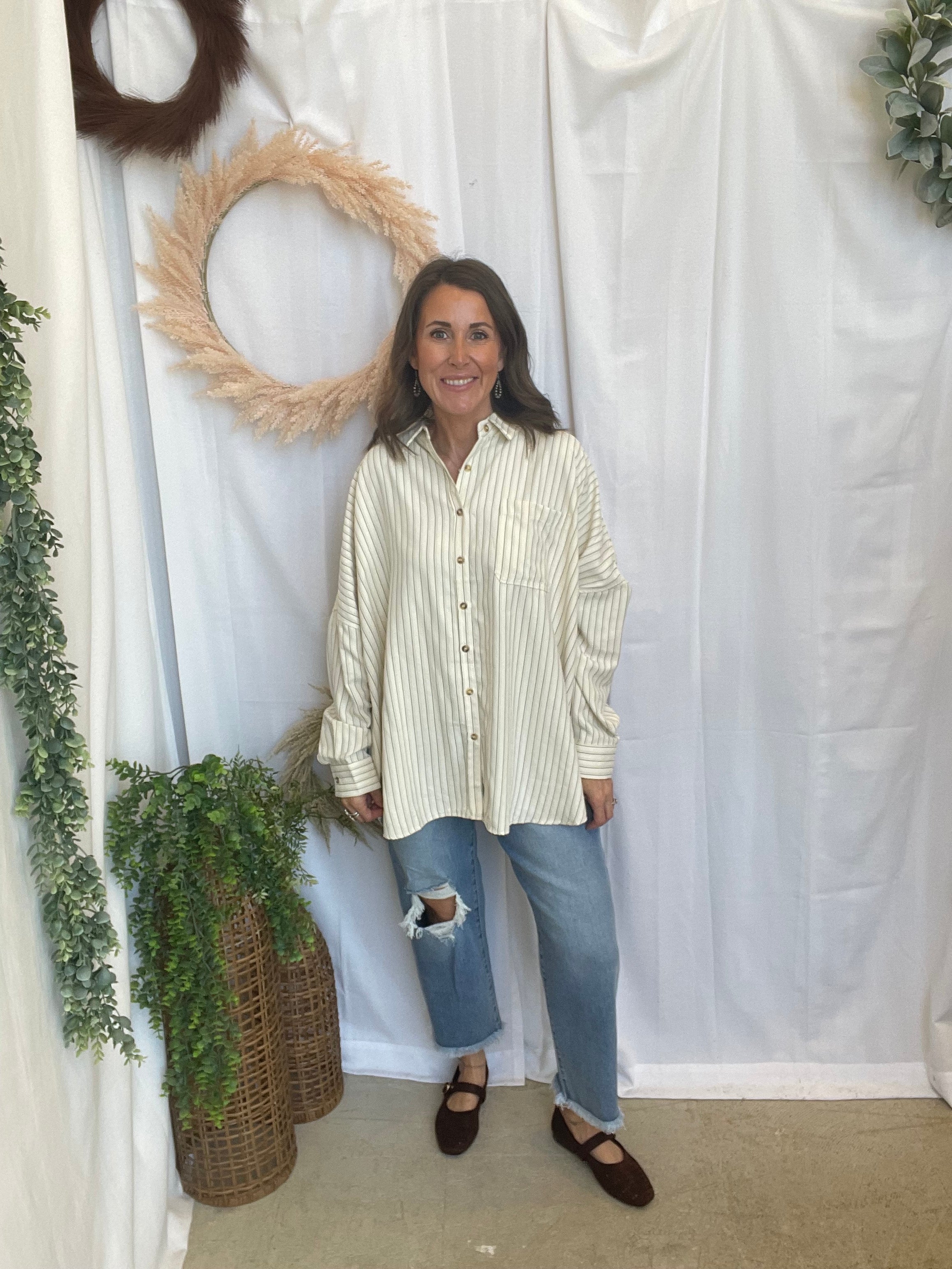 Emerson Button Down Top-Cream-Long Sleeve Tops-hyfve-The Silo Boutique, Women's Fashion Boutique Located in Warren and Grand Forks North Dakota