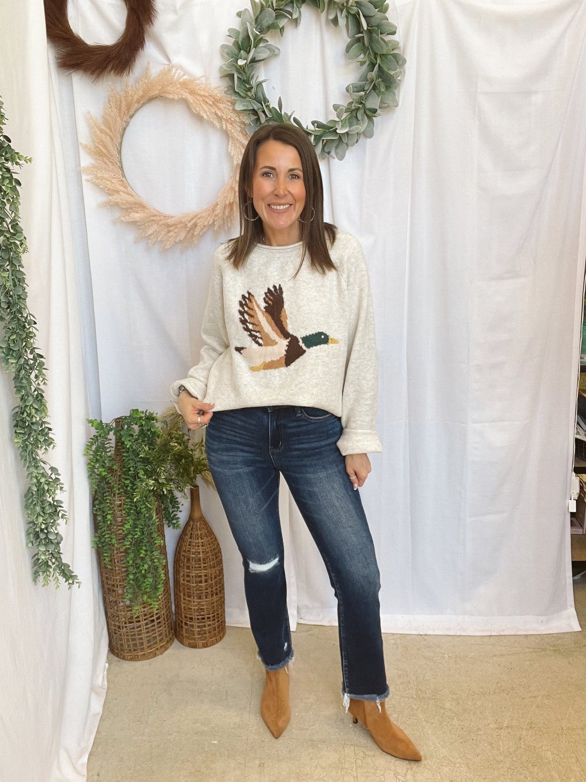 Mallard In Flight Sweater-Oatmeal-Sweaters-very j-The Silo Boutique, Women's Fashion Boutique Located in Warren and Grand Forks North Dakota