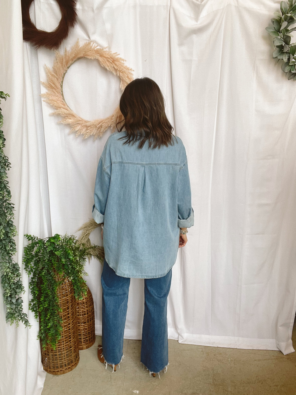 Sutton Denim Button Up Shirt-Long Sleeve Tops-blu pepper-The Silo Boutique, Women's Fashion Boutique Located in Warren and Grand Forks North Dakota