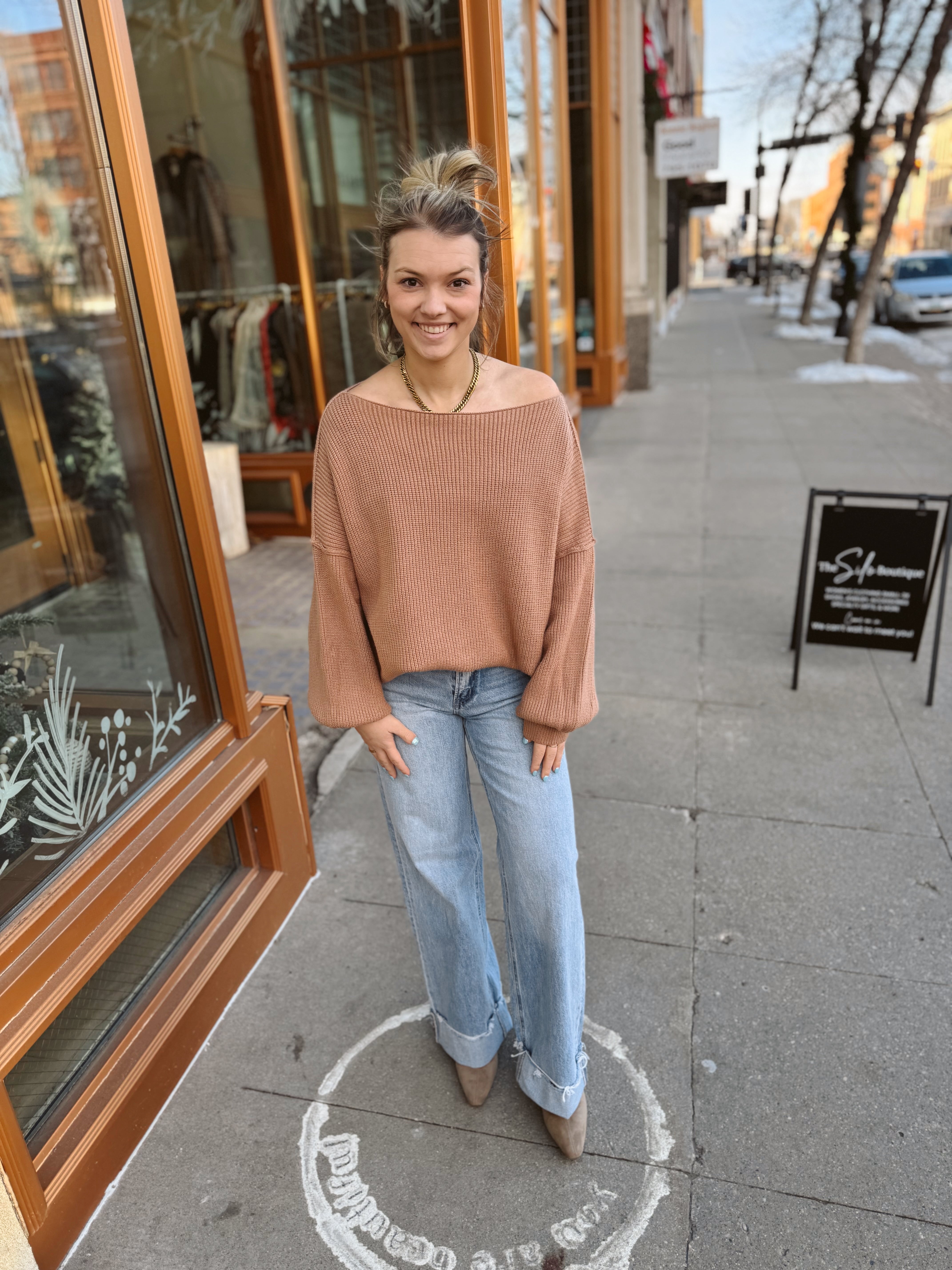 Taupe Bubble Sleeve Sweater-Sweaters-&merci-The Silo Boutique, Women's Fashion Boutique Located in Warren and Grand Forks North Dakota