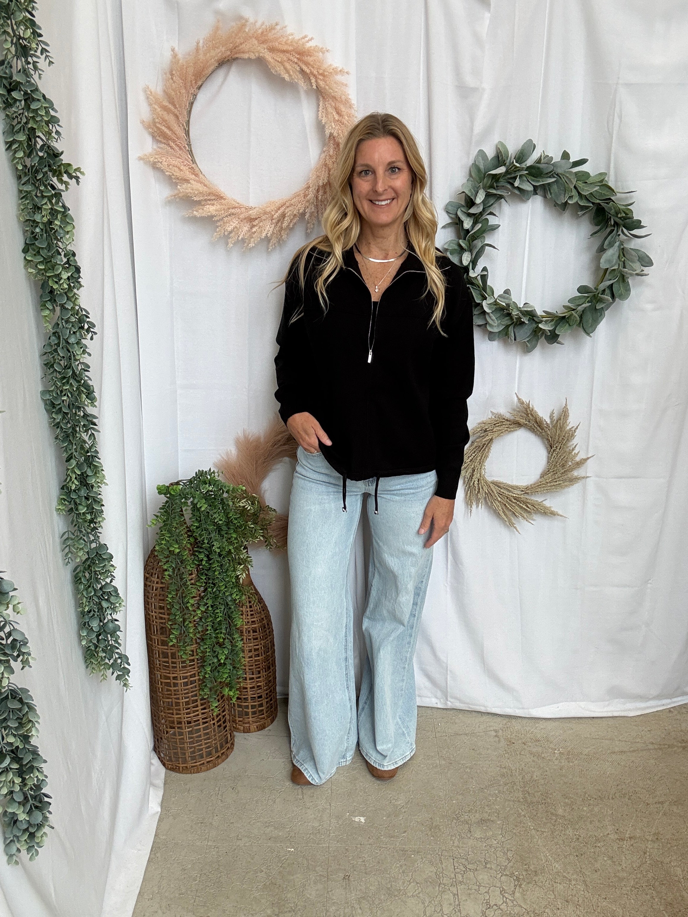 Larissa Zip Up Cardigan-Black-Cardigans-staccato-The Silo Boutique, Women's Fashion Boutique Located in Warren and Grand Forks North Dakota