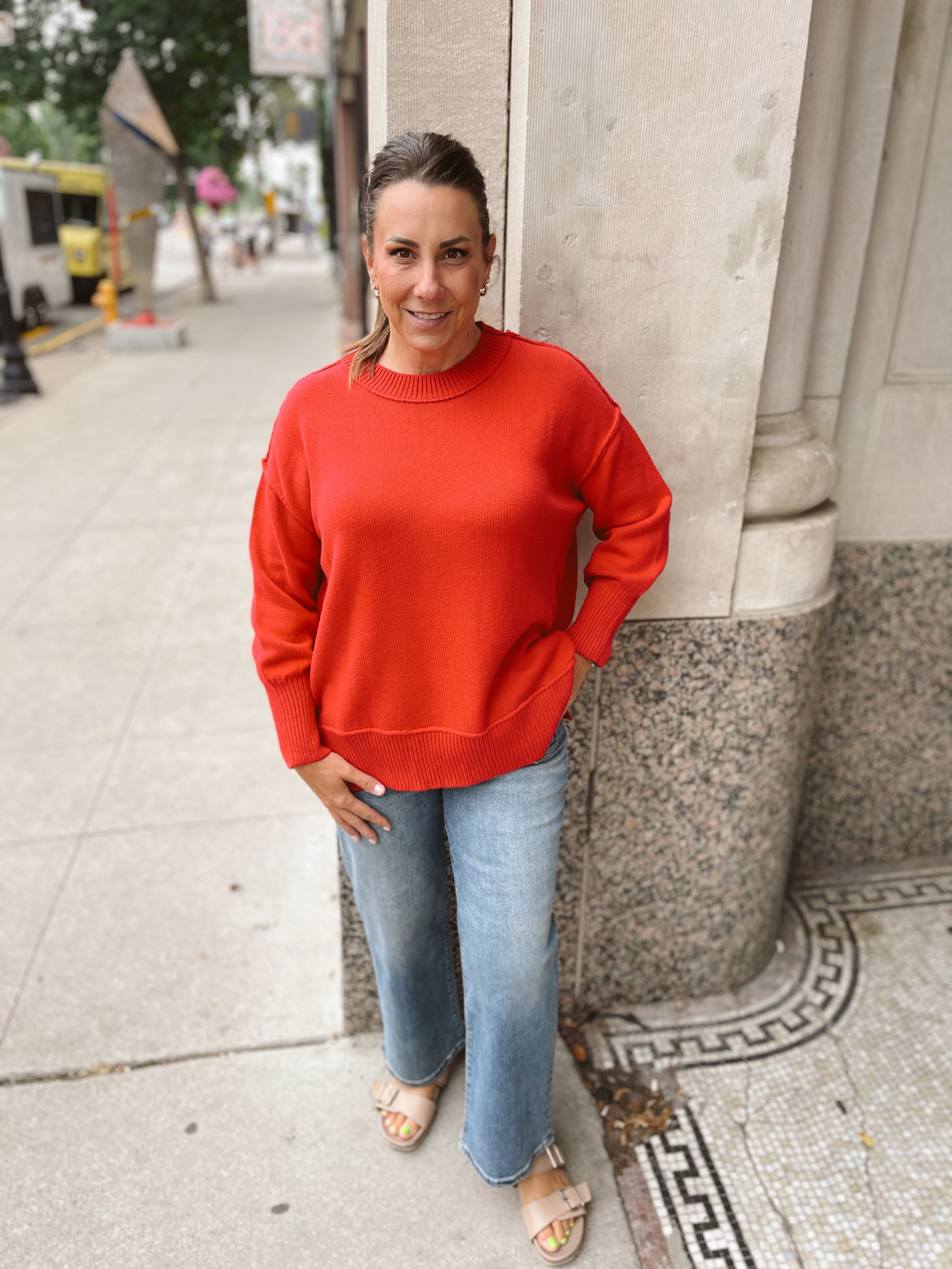 Ina Sweater-Red-Sweaters-aemi-The Silo Boutique, Women's Fashion Boutique Located in Warren and Grand Forks North Dakota