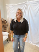 Cable Collared V Neck Sweater-Black-Final Sale-Sweaters-oddi-The Silo Boutique, Women's Fashion Boutique Located in Warren and Grand Forks North Dakota