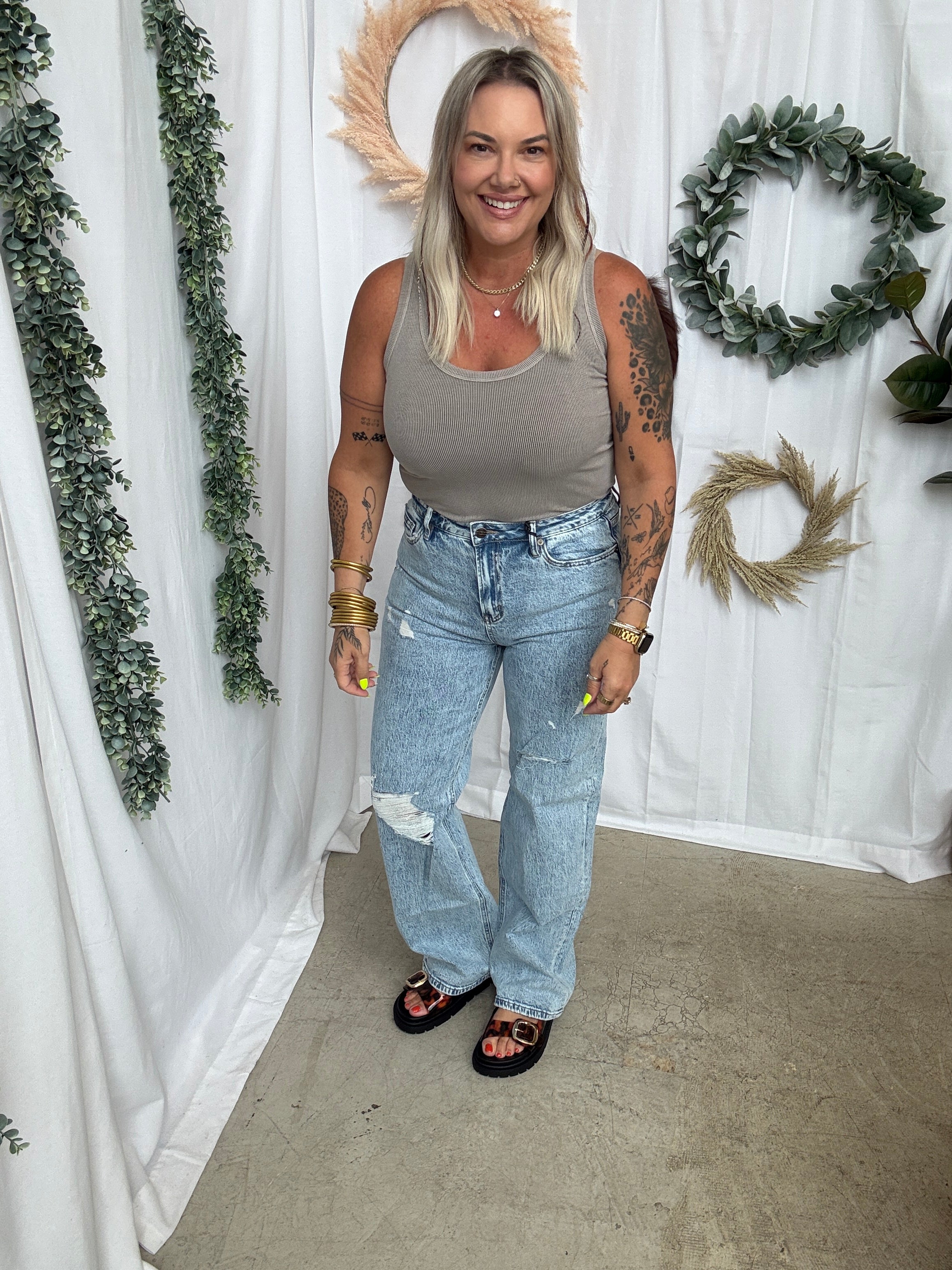 Mica Funny Blue Straight Jeans-Jeans-mica-The Silo Boutique, Women's Fashion Boutique Located in Warren and Grand Forks North Dakota