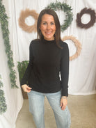 Lana Mock Long Sleeve Top-Black-Long Sleeve Tops-staccato-The Silo Boutique, Women's Fashion Boutique Located in Warren and Grand Forks North Dakota