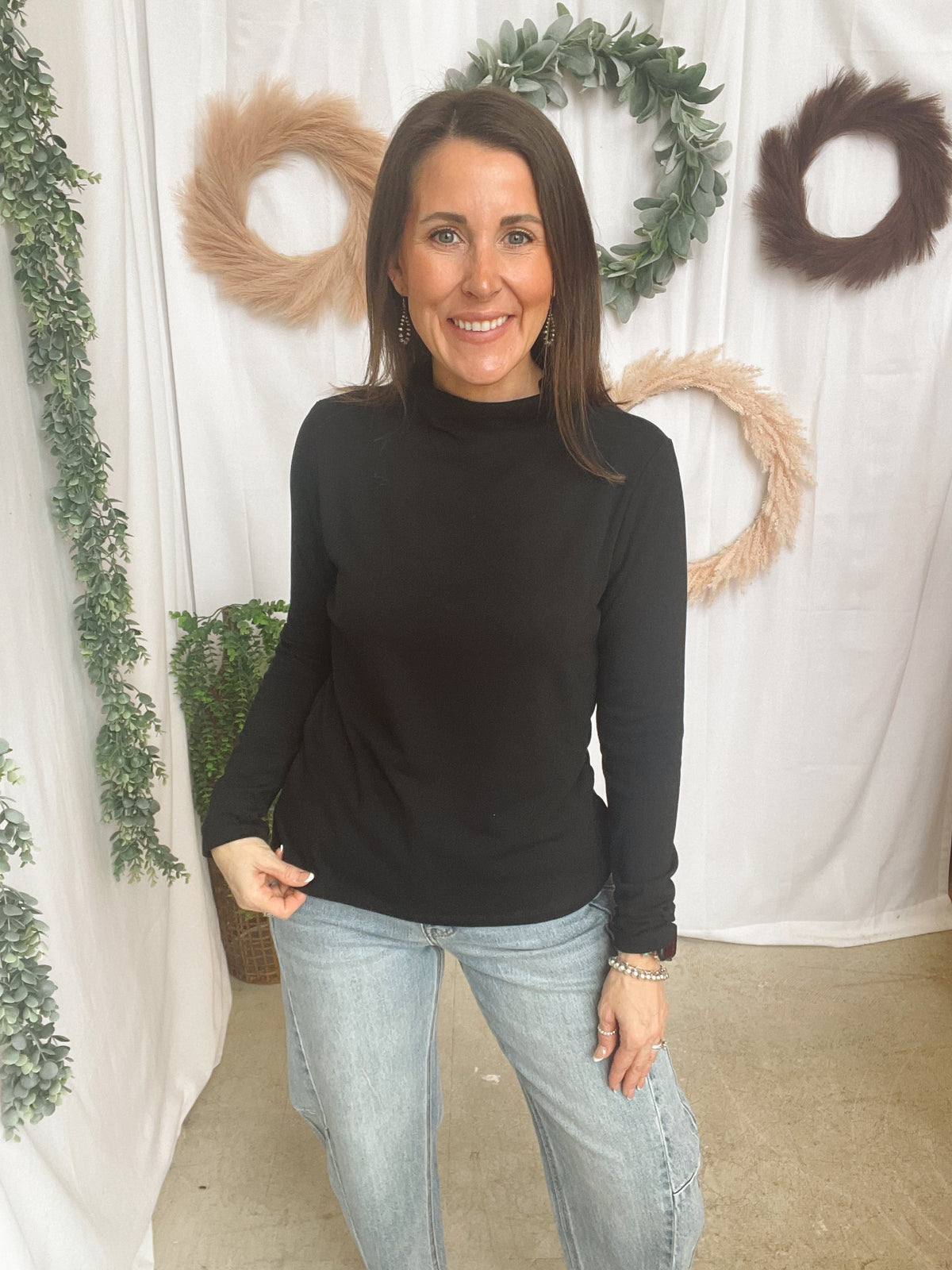 Lana Mock Long Sleeve Top-Black-Long Sleeve Tops-staccato-The Silo Boutique, Women's Fashion Boutique Located in Warren and Grand Forks North Dakota