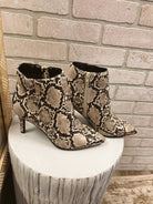 Bamboo Soraya Beige Snake Bootie-Boots-bamboo-The Silo Boutique, Women's Fashion Boutique Located in Warren and Grand Forks North Dakota