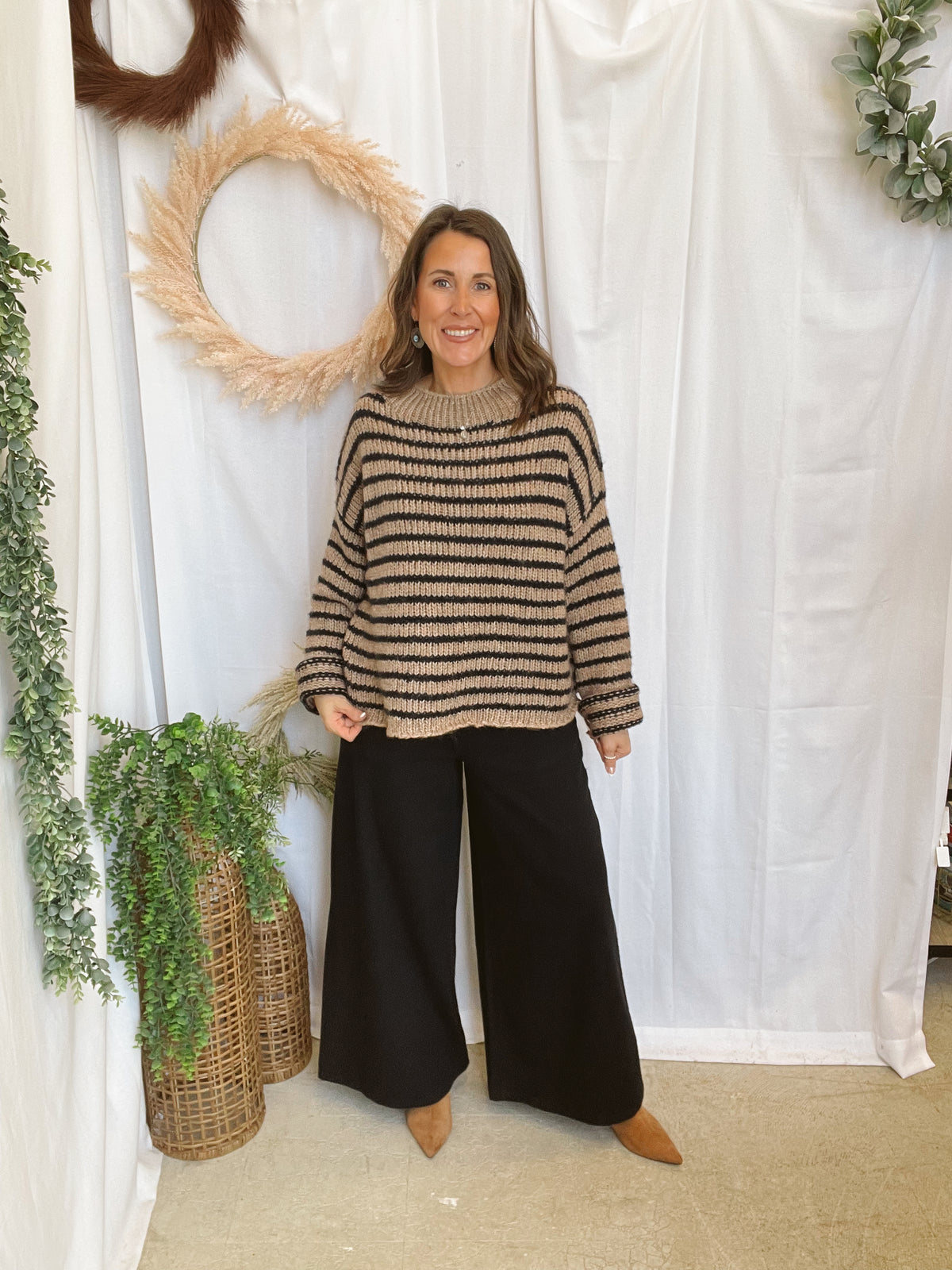 Colbie Stripe Sweater-Taupe-Sweaters-blu pepper-The Silo Boutique, Women's Fashion Boutique Located in Warren and Grand Forks North Dakota