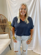 The Classic V Neck Short Sleeve Top-Navy-Final Sale-Short Sleeve Tops-ENTRO-The Silo Boutique, Women's Fashion Boutique Located in Warren and Grand Forks North Dakota