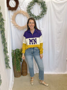 Minnesota Pom Pom Quarter Zip Sweater-Sweaters-Leia-The Silo Boutique, Women's Fashion Boutique Located in Warren and Grand Forks North Dakota
