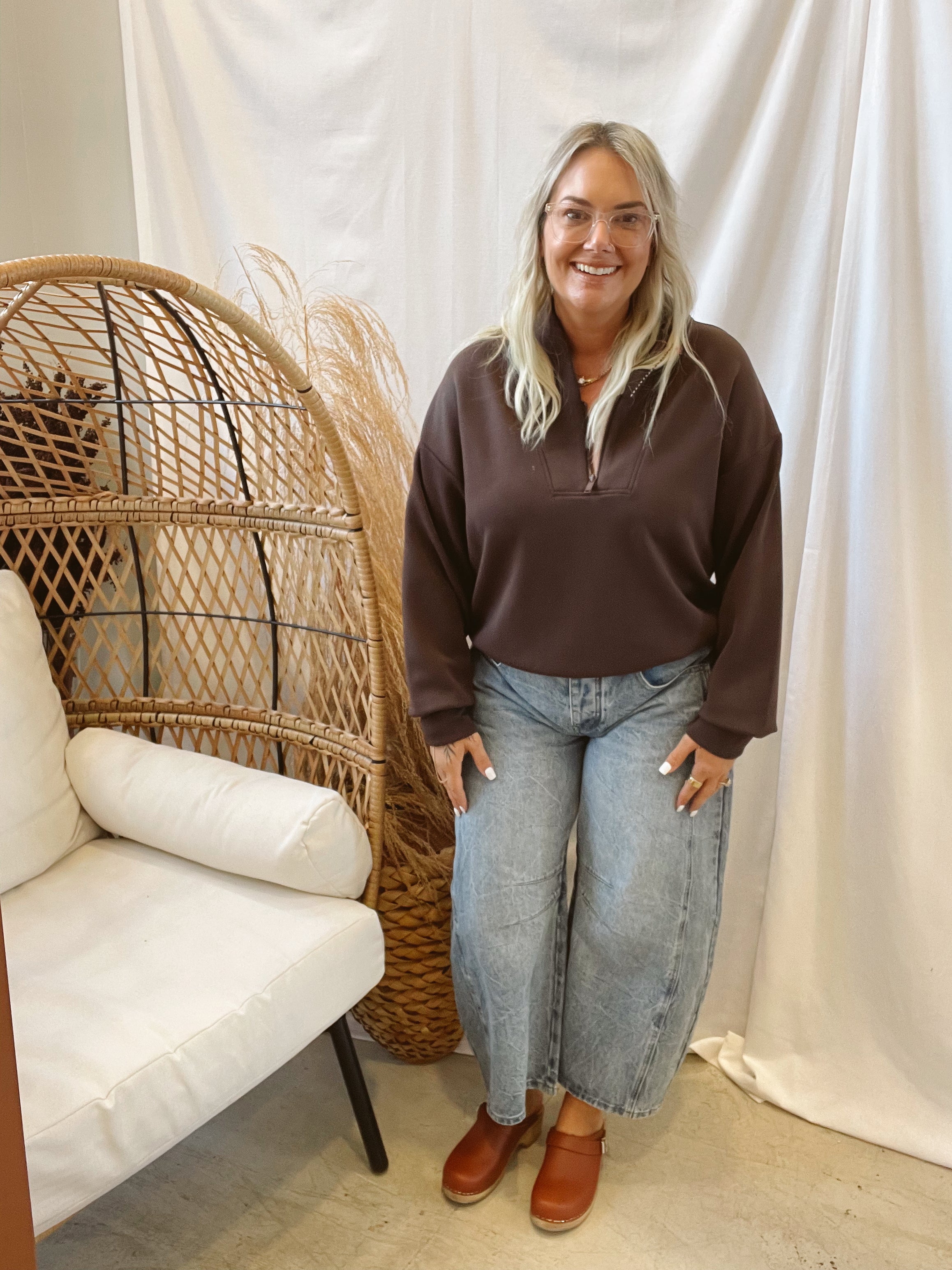 Rae Scuba Luxe V Neck Sweatshirt-Espresso-Final Sale-Sweatshirts-rae mode-The Silo Boutique, Women's Fashion Boutique Located in Warren and Grand Forks North Dakota