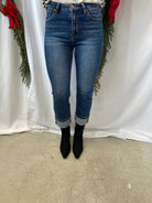 Risen Dark Wash Straight Cuff Jeans-Jeans-risen-The Silo Boutique, Women's Fashion Boutique Located in Warren and Grand Forks North Dakota