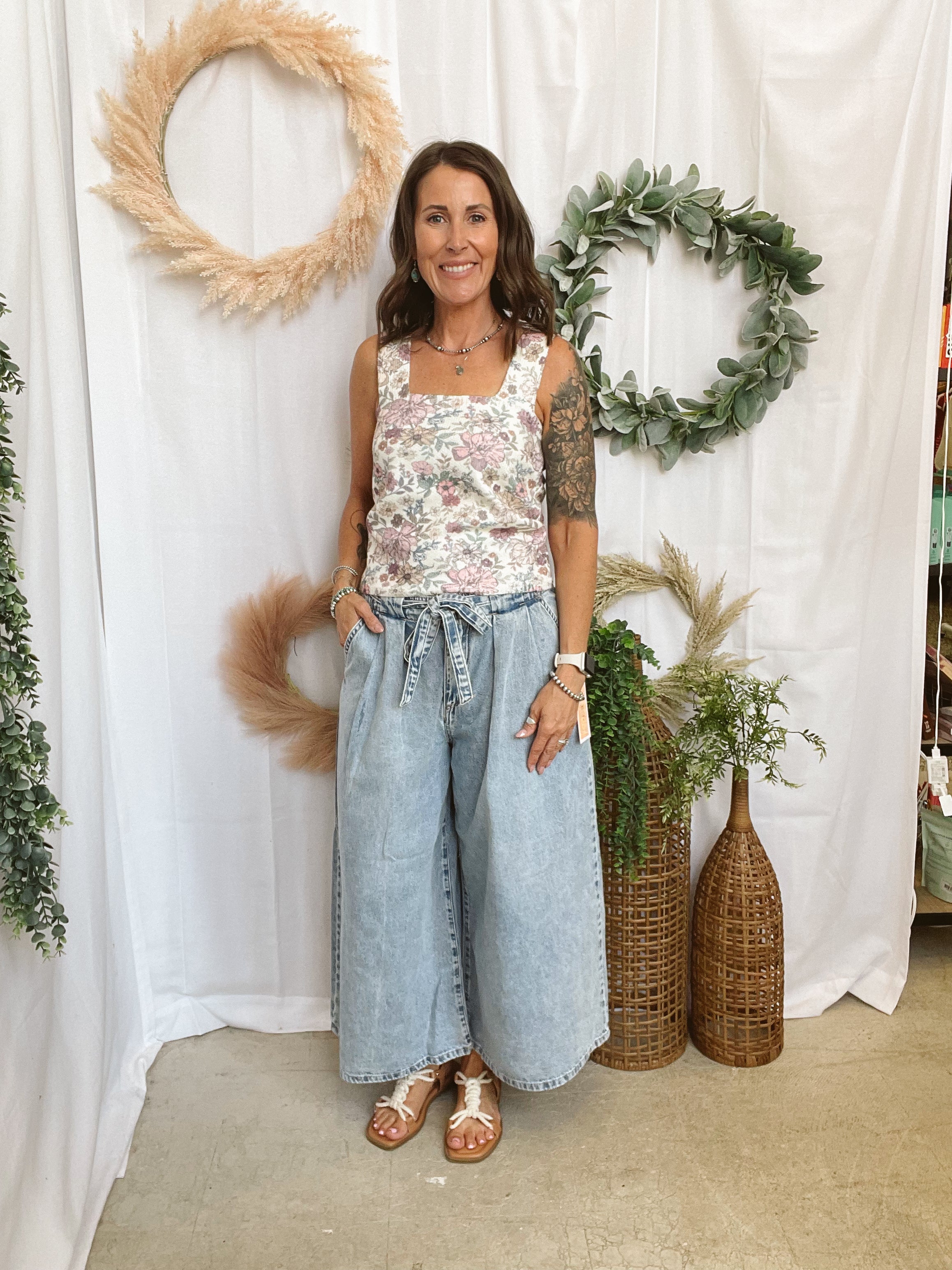 Lovie Floral Square Neck Tank Top-Tank Tops-lovlov-The Silo Boutique, Women's Fashion Boutique Located in Warren and Grand Forks North Dakota