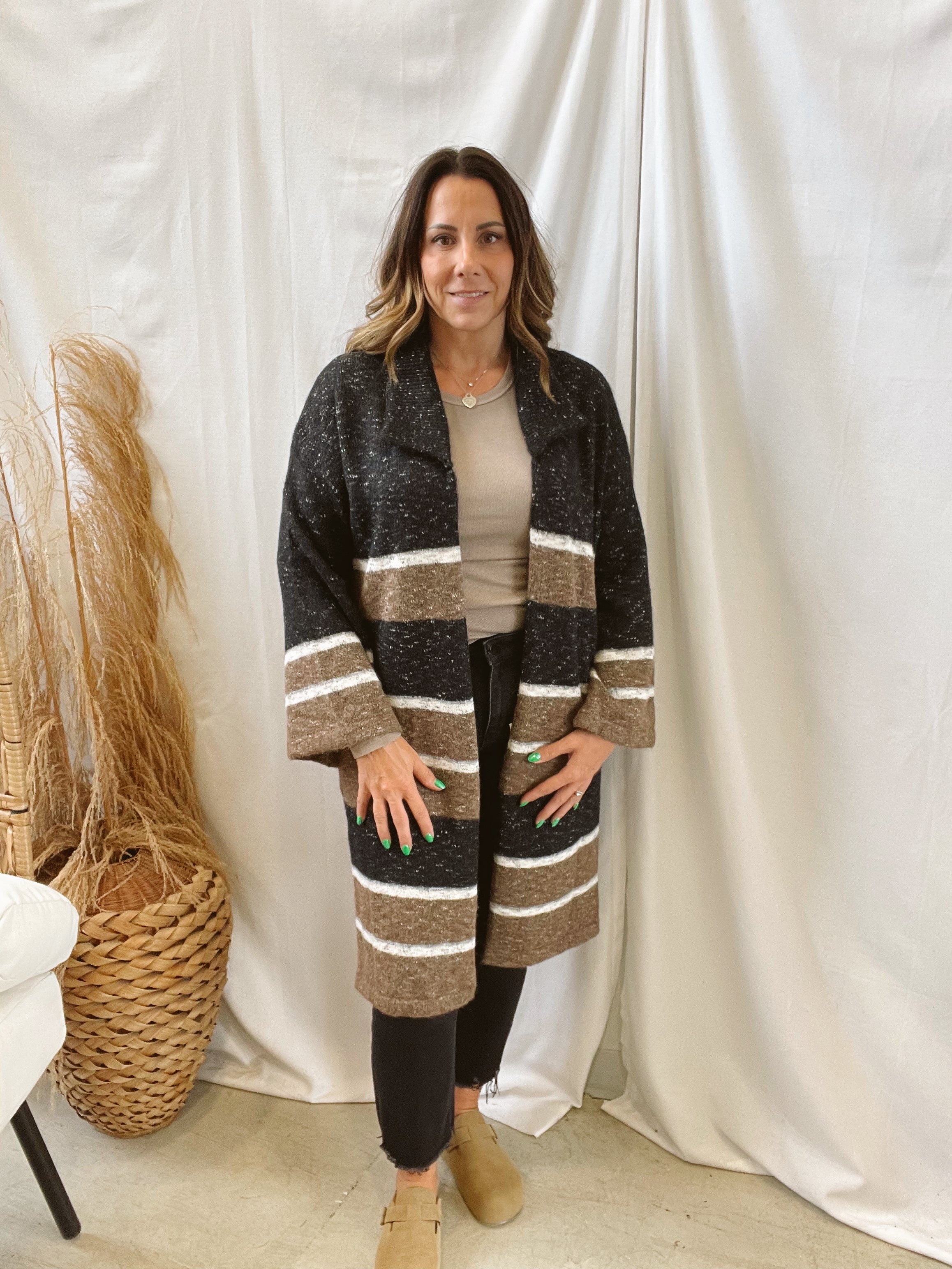Pepper Long Striped Collared Cardigan-Final Sale-Cardigans-promesa-The Silo Boutique, Women's Fashion Boutique Located in Warren and Grand Forks North Dakota