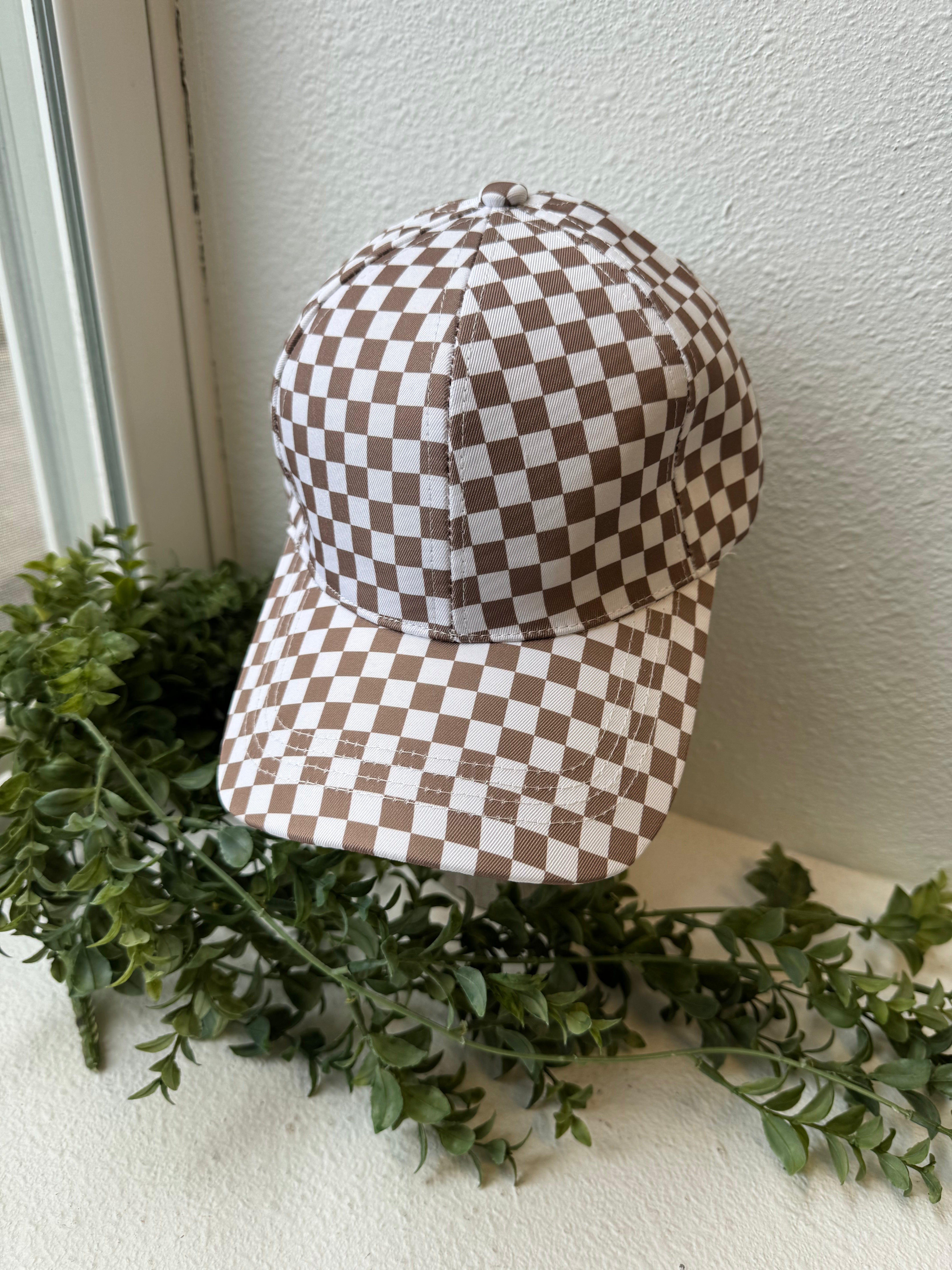 Zen Checkered Hat-Mocha-Hats-Zenana-The Silo Boutique, Women's Fashion Boutique Located in Warren and Grand Forks North Dakota