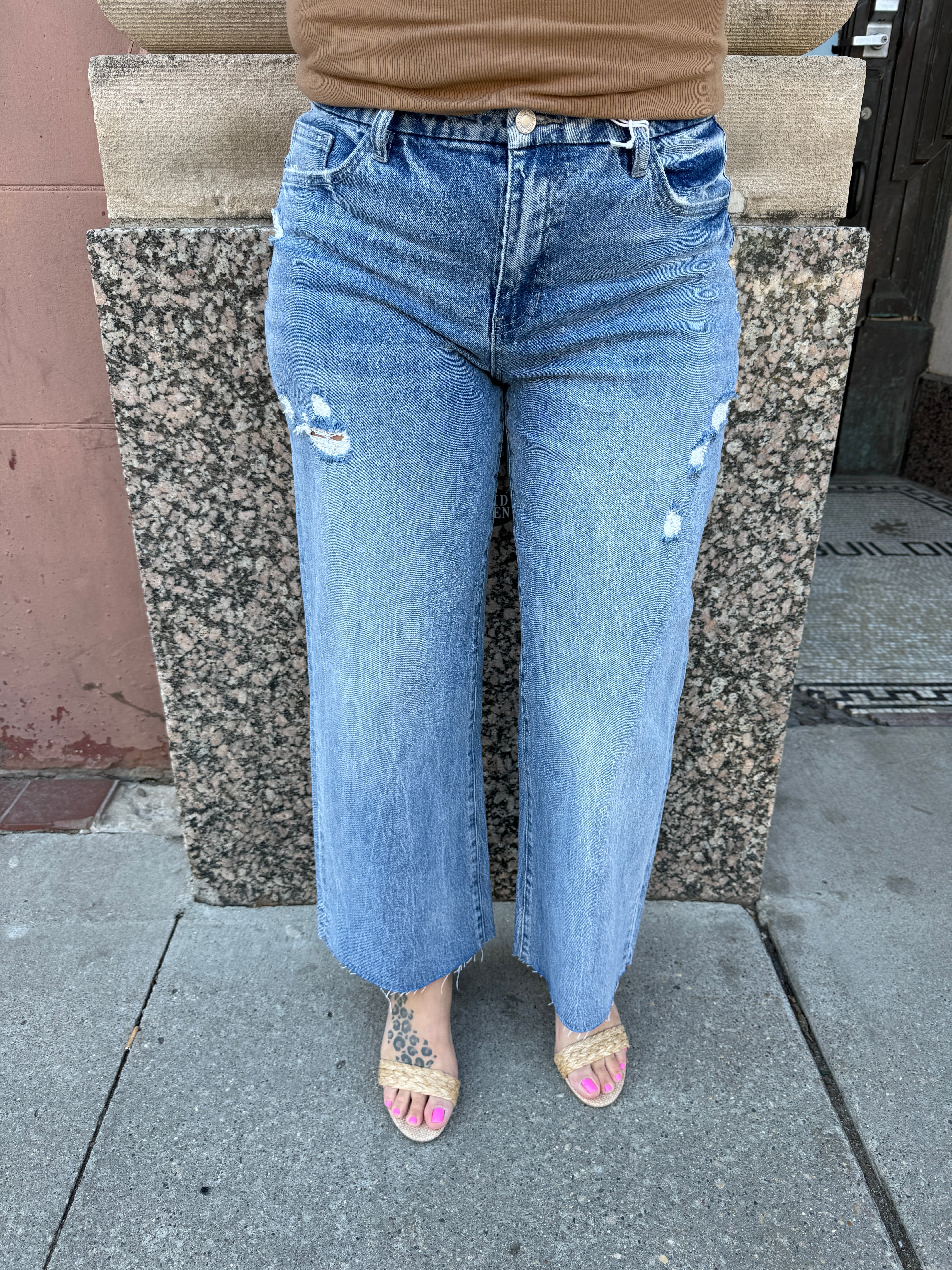 Vervet Shiny Wide Leg Crop Jeans-Jeans-lovervet-The Silo Boutique, Women's Fashion Boutique Located in Warren and Grand Forks North Dakota