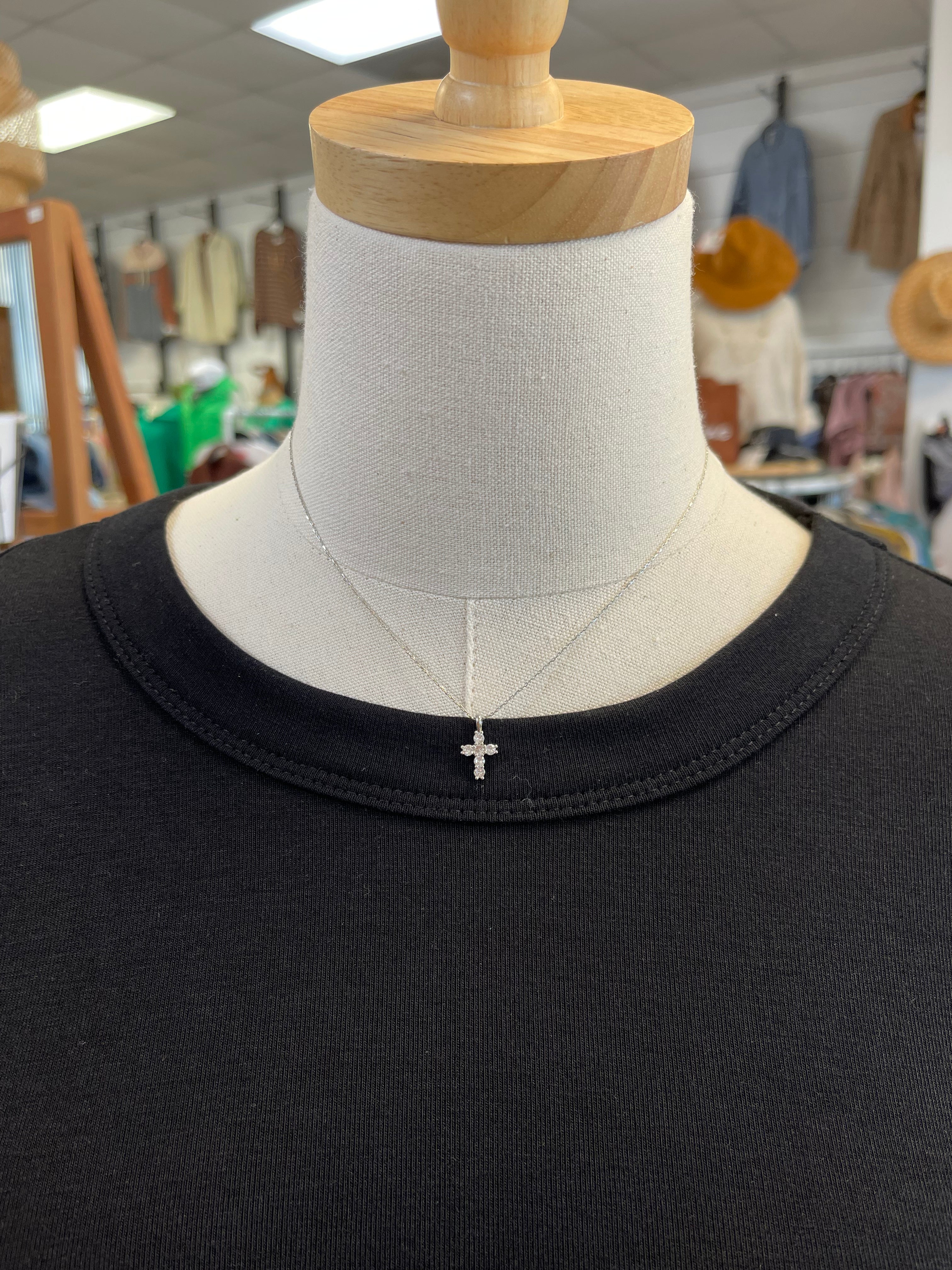 Mini Stone Cross Necklace-Necklaces-Fame-The Silo Boutique, Women's Fashion Boutique Located in Warren and Grand Forks North Dakota