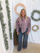 Glam Bow Neck Stripe Top-Long Sleeve Tops-glam-The Silo Boutique, Women's Fashion Boutique Located in Warren and Grand Forks North Dakota