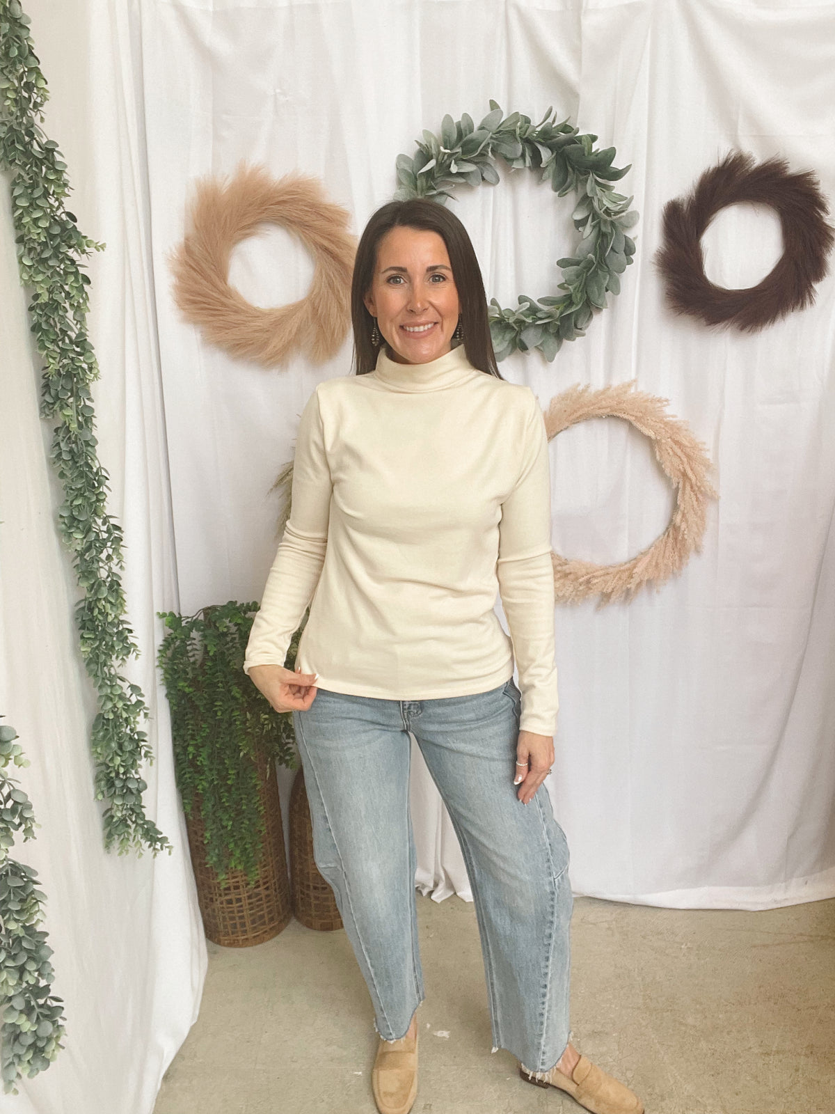 Lana Mock Long Sleeve Top-Ivory-Long Sleeve Tops-staccato-The Silo Boutique, Women's Fashion Boutique Located in Warren and Grand Forks North Dakota
