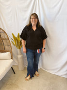 Bubble Sleeved Seersucker Top-Black-Final Sale-Short Sleeve Tops-Umgee-The Silo Boutique, Women's Fashion Boutique Located in Warren and Grand Forks North Dakota