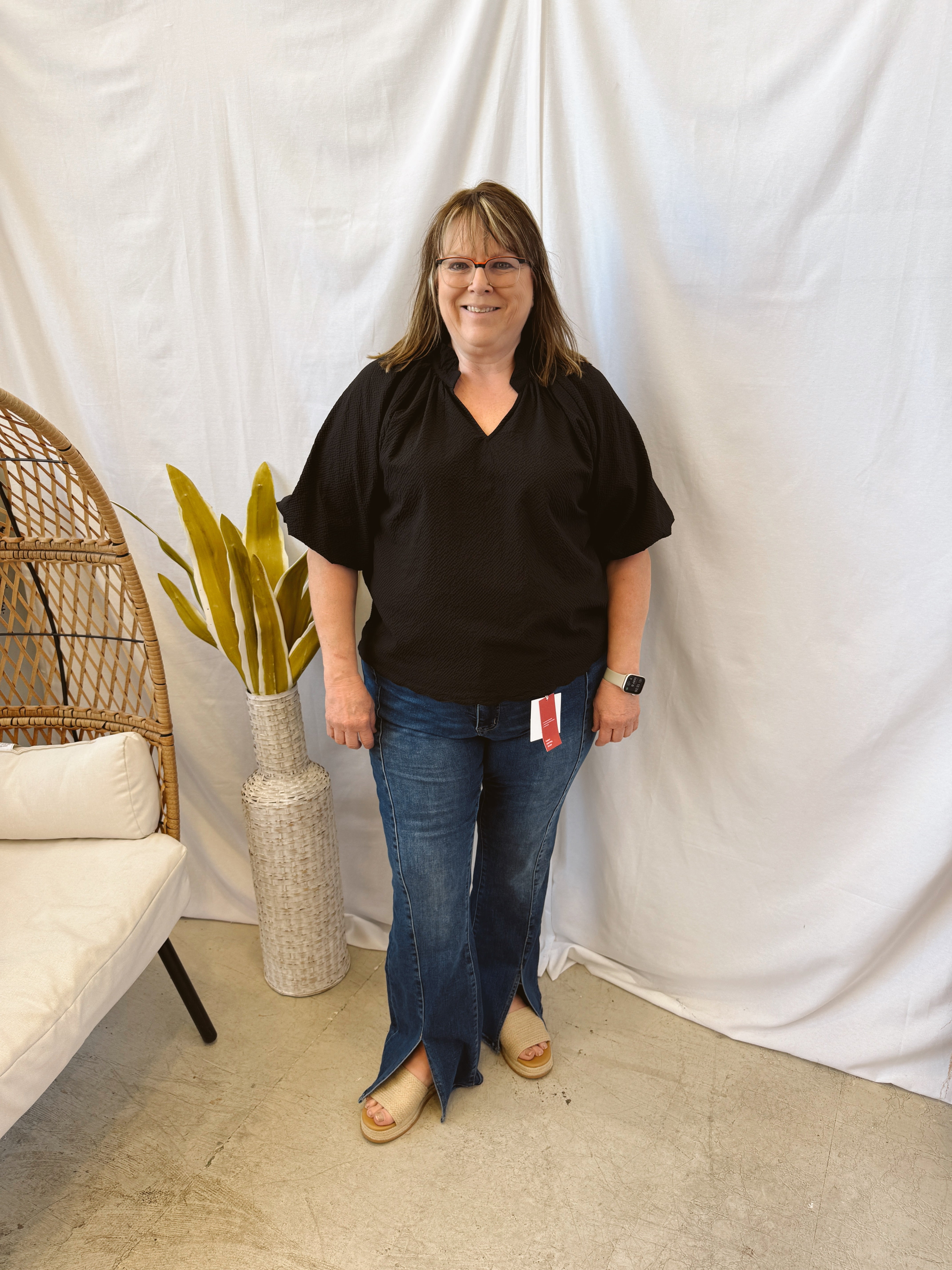 Bubble Sleeved Seersucker Top-Black-Final Sale-Short Sleeve Tops-Umgee-The Silo Boutique, Women's Fashion Boutique Located in Warren and Grand Forks North Dakota