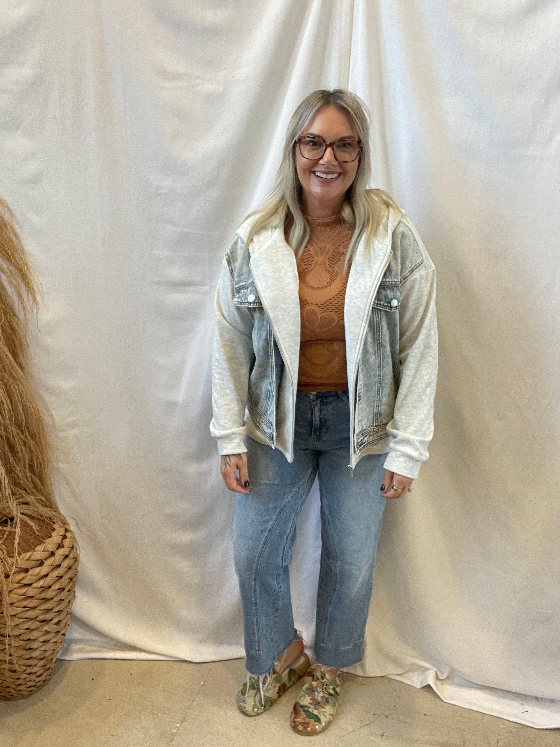 Denim Contrast Twofer Hooded Jacket-Final Sale-Coats & Jackets-hem and thread-The Silo Boutique, Women's Fashion Boutique Located in Warren and Grand Forks North Dakota