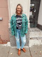 Teal Plaid Mix Flannel-Final Sale Online Only-Long Sleeve Tops-pol-The Silo Boutique, Women's Fashion Boutique Located in Warren and Grand Forks North Dakota