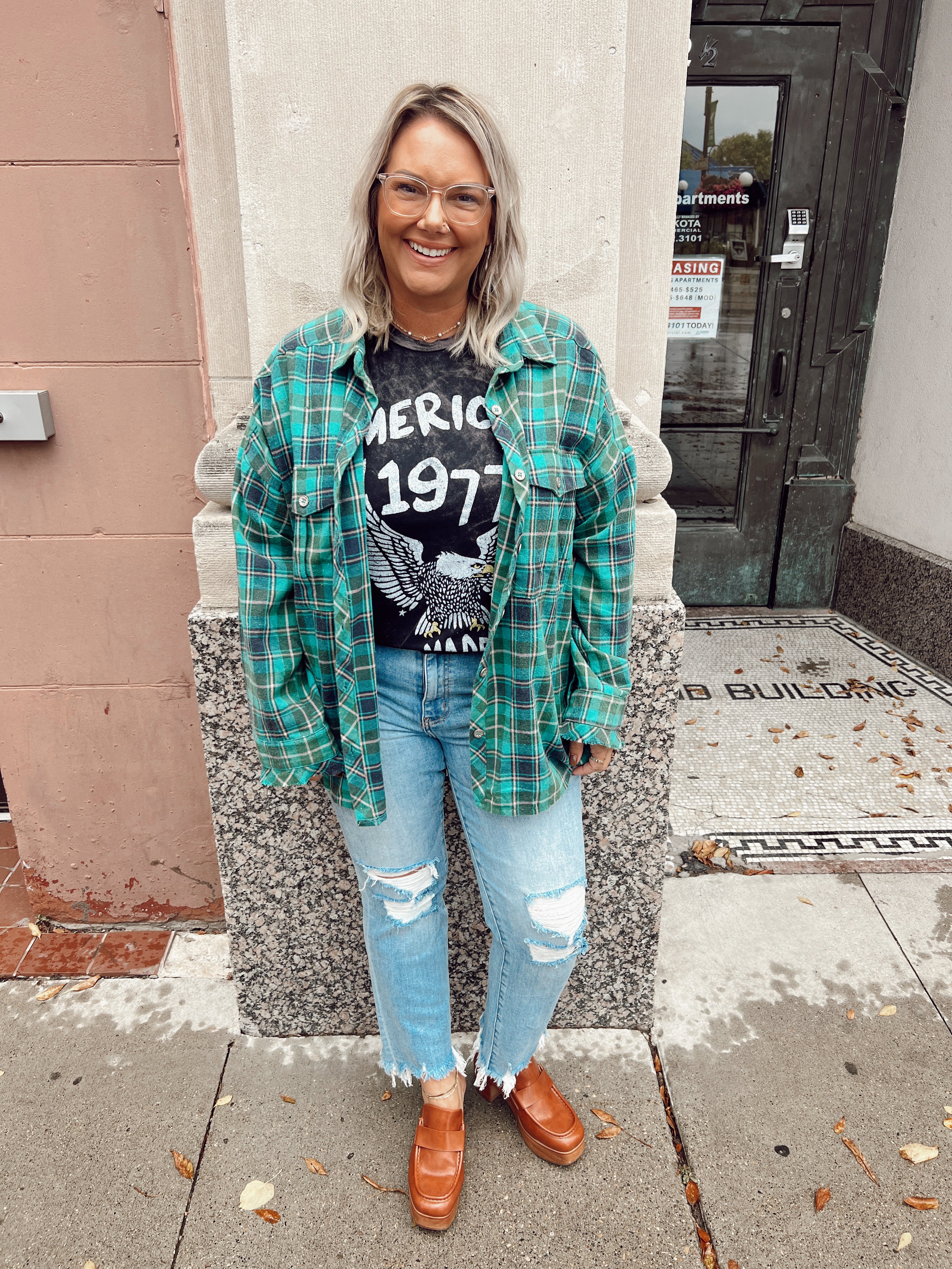 Teal Plaid Mix Flannel-Final Sale Online Only-Long Sleeve Tops-pol-The Silo Boutique, Women's Fashion Boutique Located in Warren and Grand Forks North Dakota