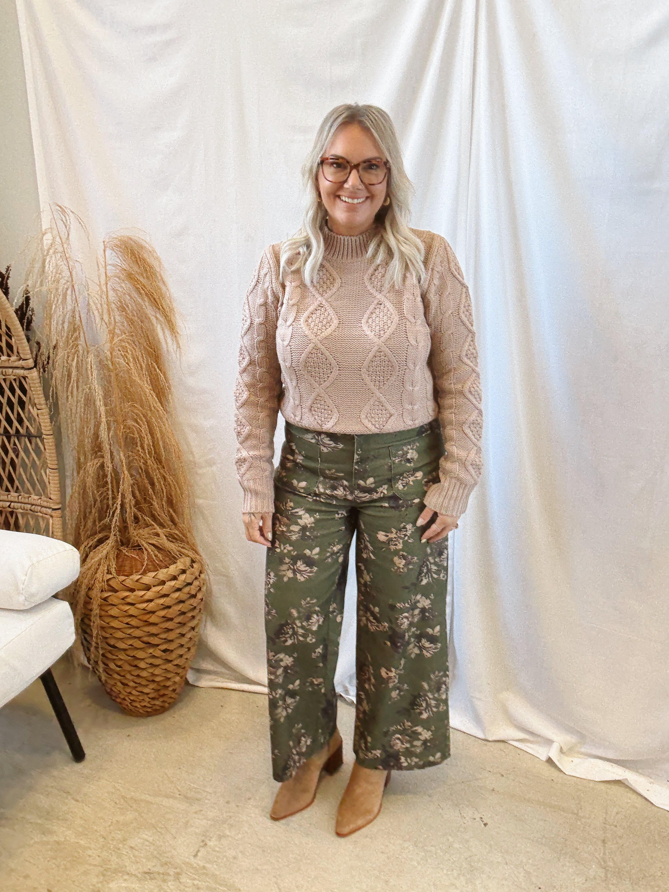 Everly Olive Floral Pants-Final Sale-Pants-ENTRO-The Silo Boutique, Women's Fashion Boutique Located in Warren and Grand Forks North Dakota