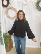 Malia Mock Neck Sweater-Black-Sweaters-ENTRO-The Silo Boutique, Women's Fashion Boutique Located in Warren and Grand Forks North Dakota