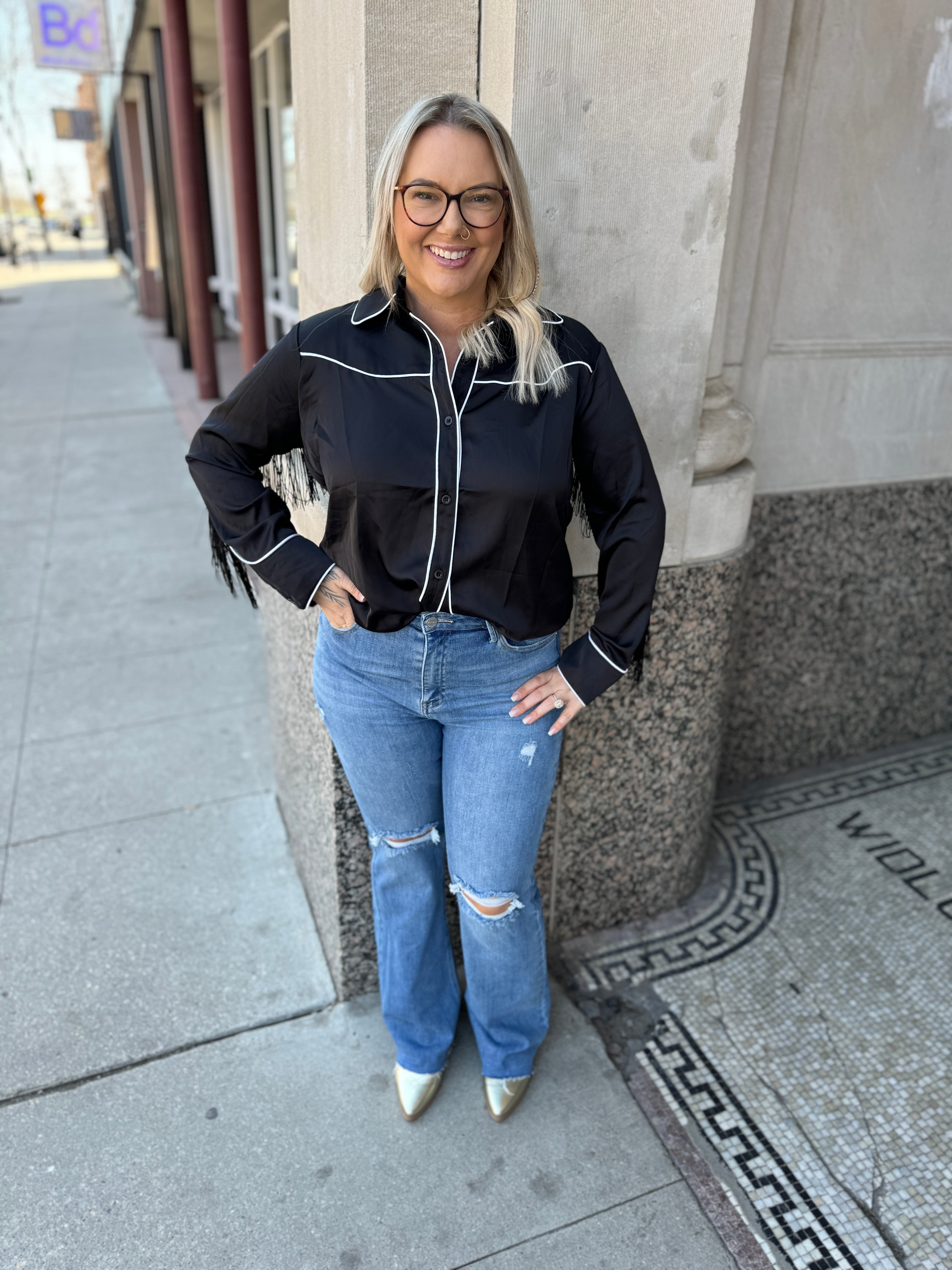 Risen Medium Wash Destructed Flare Jeans-Jeans-risen-The Silo Boutique, Women's Fashion Boutique Located in Warren and Grand Forks North Dakota