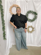 Betty Short Sleeve Button Up Top-Black-Short Sleeve Tops-ENTRO-The Silo Boutique, Women's Fashion Boutique Located in Warren and Grand Forks North Dakota