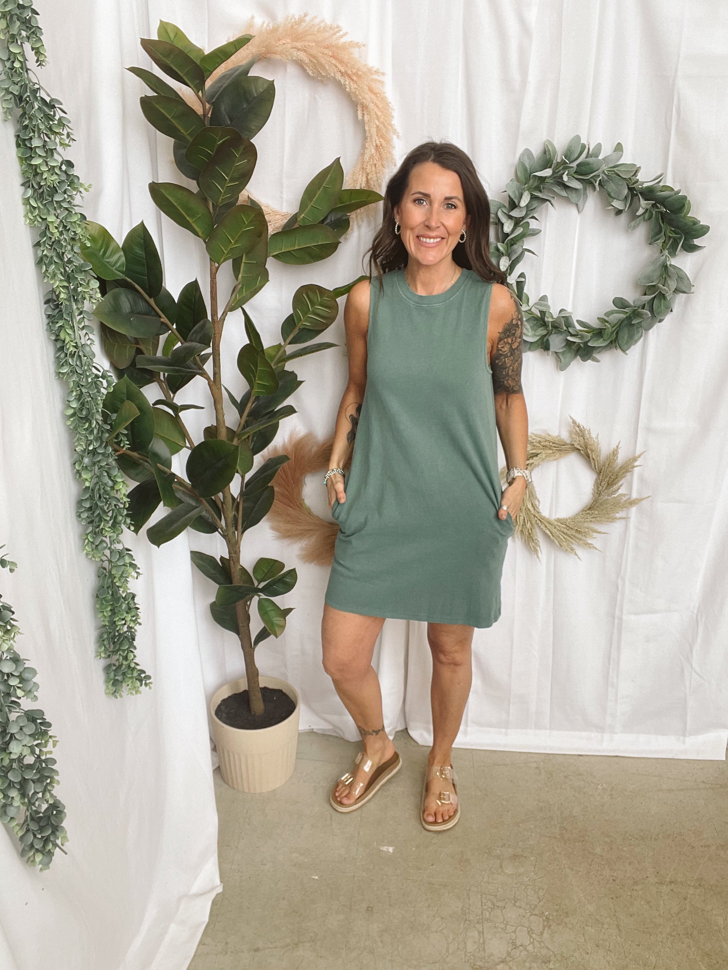 Hailey Mineral Wash Tank Dress-Dark Teal-Dresses-hyfve-The Silo Boutique, Women's Fashion Boutique Located in Warren and Grand Forks North Dakota