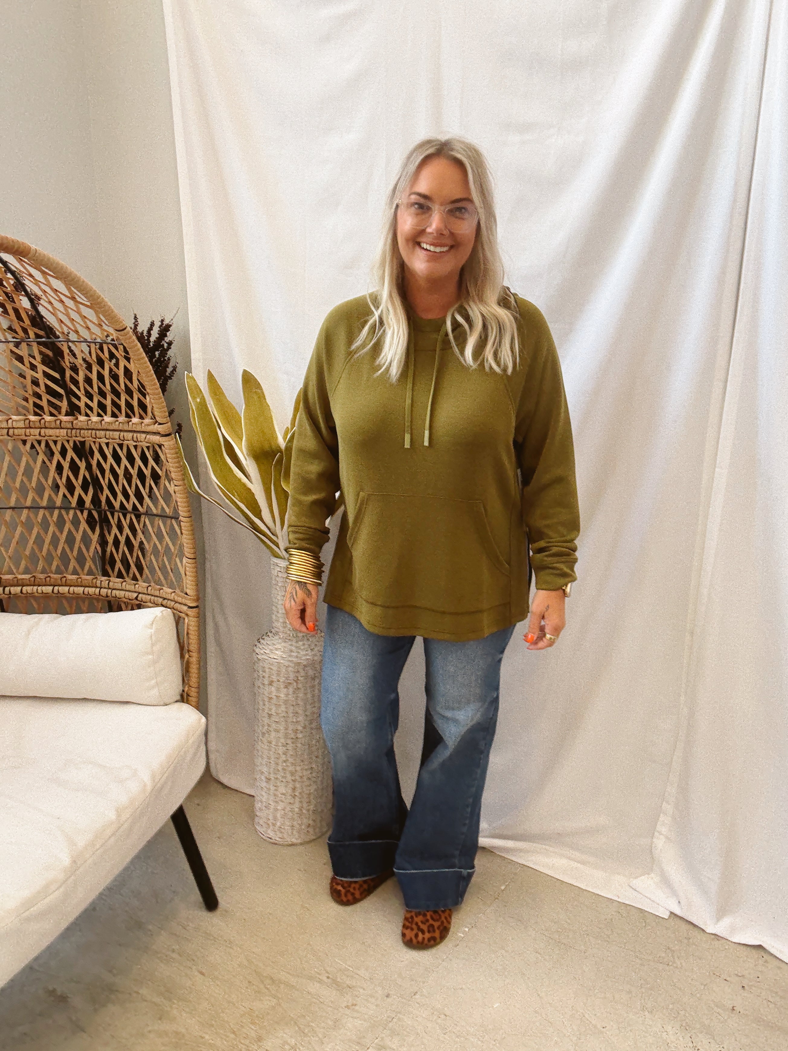 Laguna Hooded Sweatshirt-Olive Green-Final Sale-Sweatshirts-mono b-The Silo Boutique, Women's Fashion Boutique Located in Warren and Grand Forks North Dakota