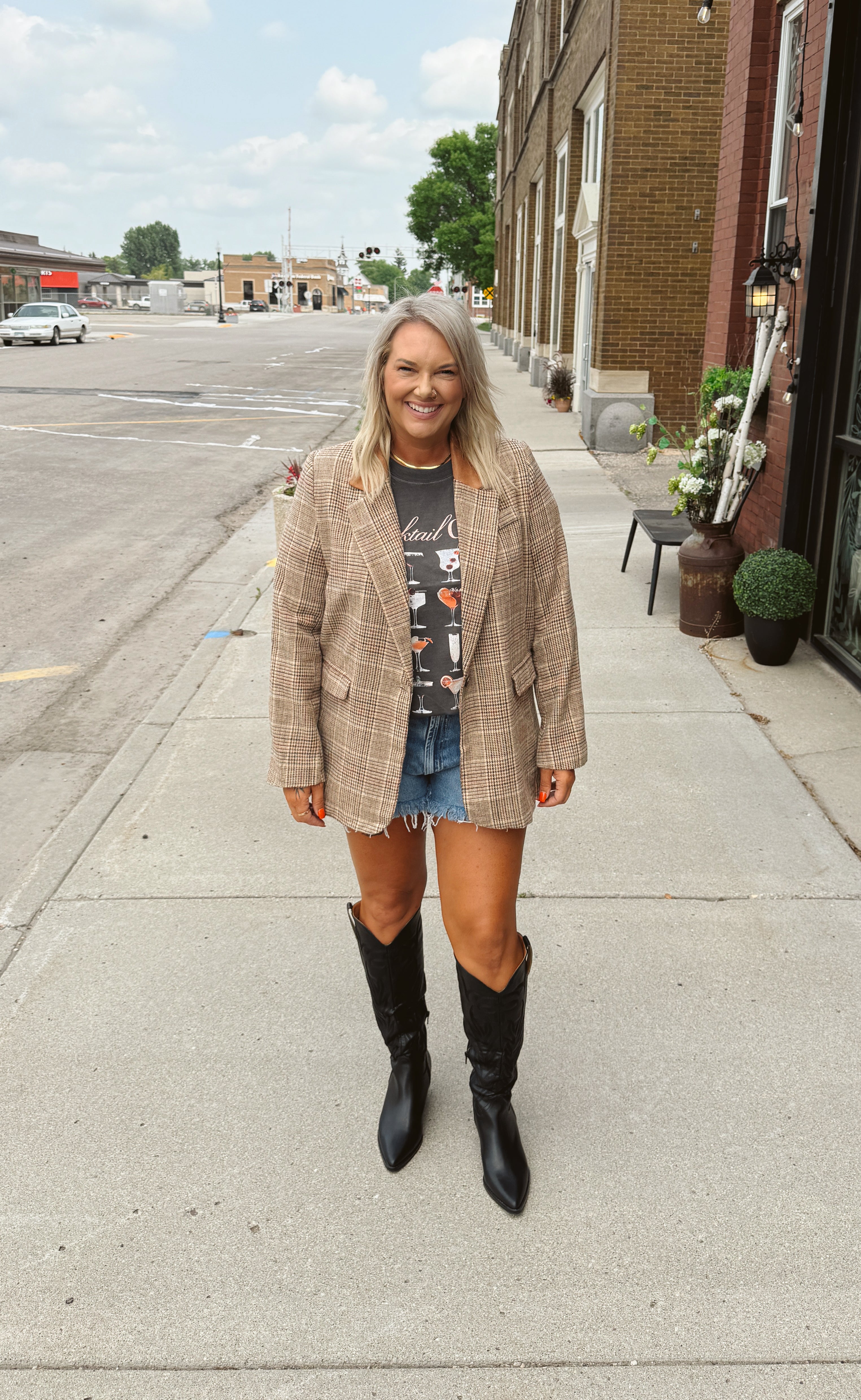 Brown Plaid Blazer-Blazers-and the why-The Silo Boutique, Women's Fashion Boutique Located in Warren and Grand Forks North Dakota