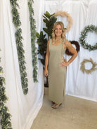 Cream Olive Twofer Tank Dress-Dresses-hem and thread-The Silo Boutique, Women's Fashion Boutique Located in Warren and Grand Forks North Dakota