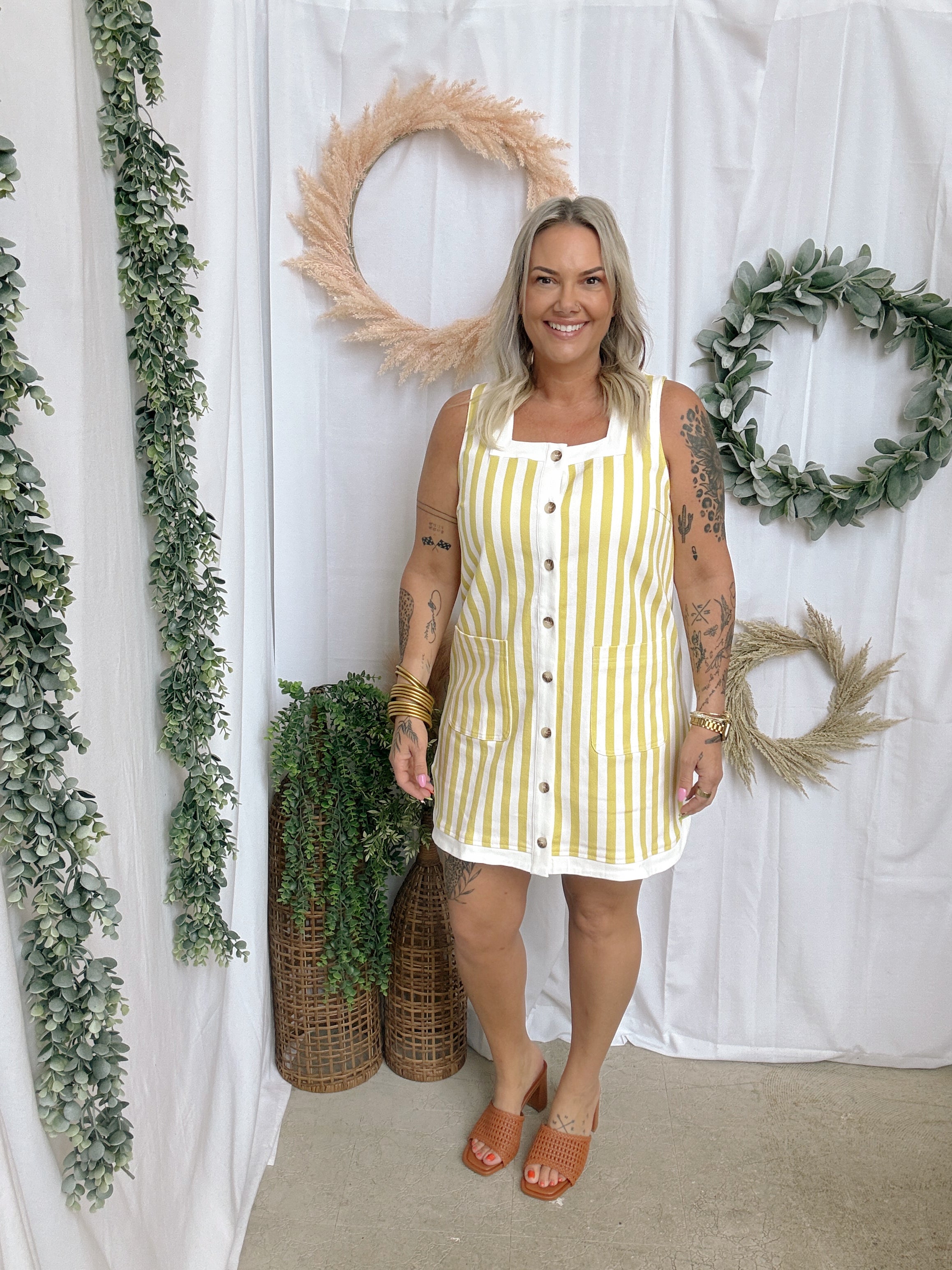 Lemon Striped Dress-Final sale-Dresses-entro-The Silo Boutique, Women's Fashion Boutique Located in Warren and Grand Forks North Dakota